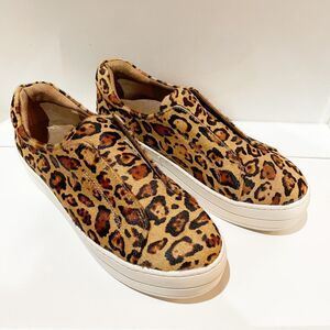 J Slides Heidi Womens Slip On Platform Sneakers Size 8.5 Animal Print Calf EUC